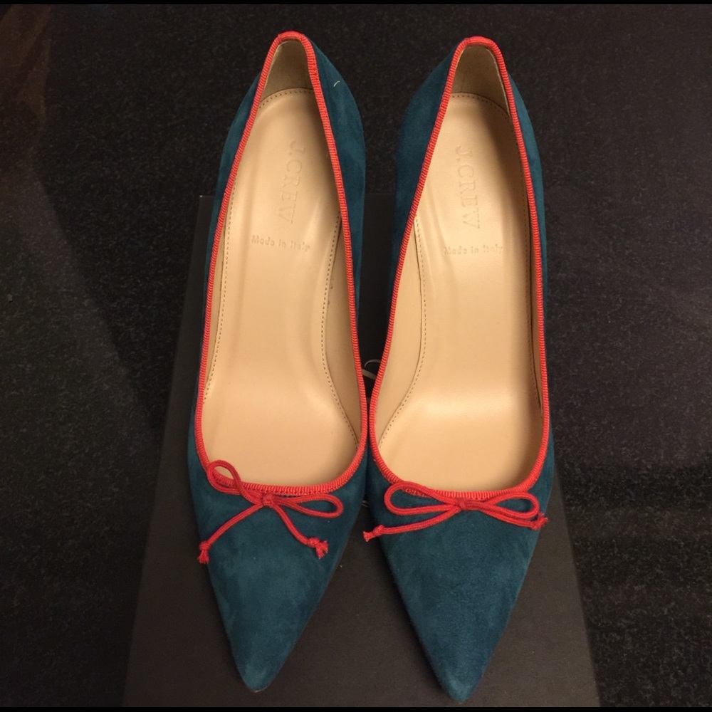 Jcrew womens suede blue with contrast trim pumps