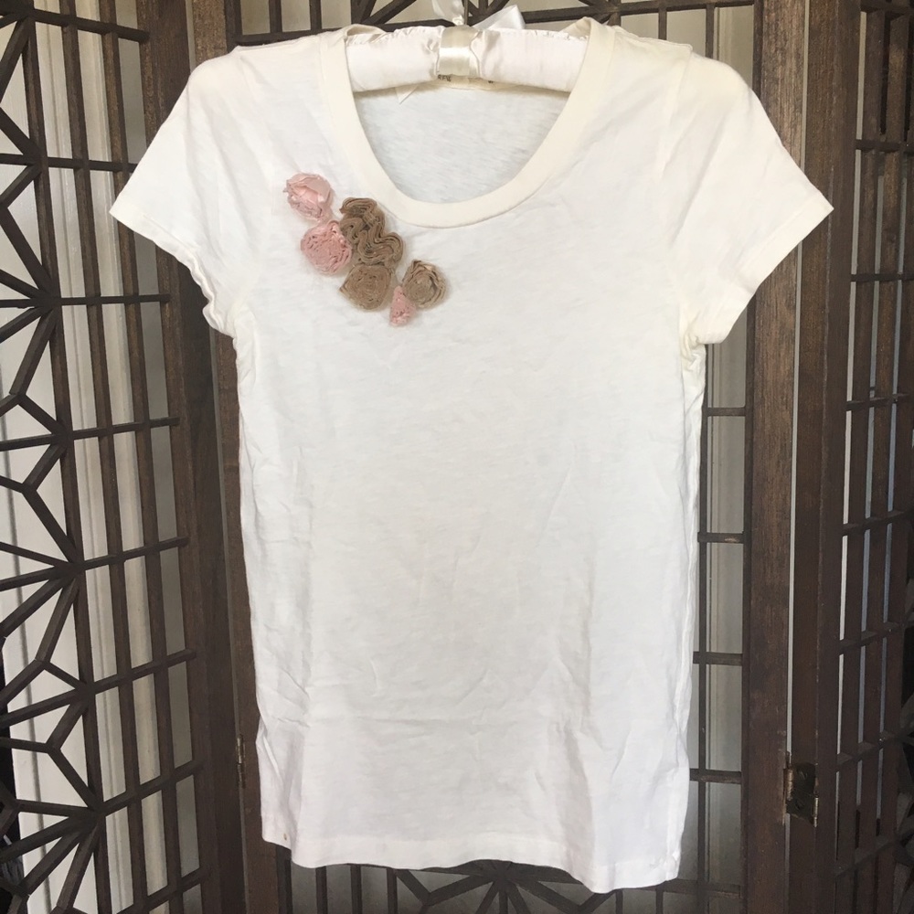 NWOT Cream J. Crew top with Floral Embellishment