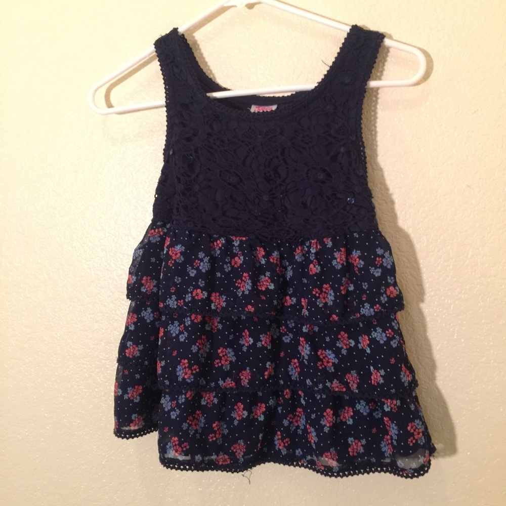 Justice Brand Cute Ruffled Floral and Lace Top