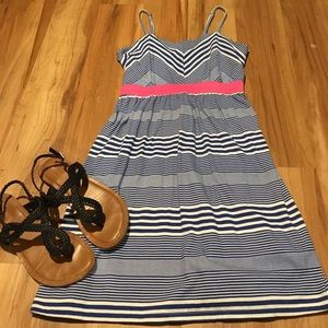 Dark Blue Striped Sun Dress with Bow in the Back