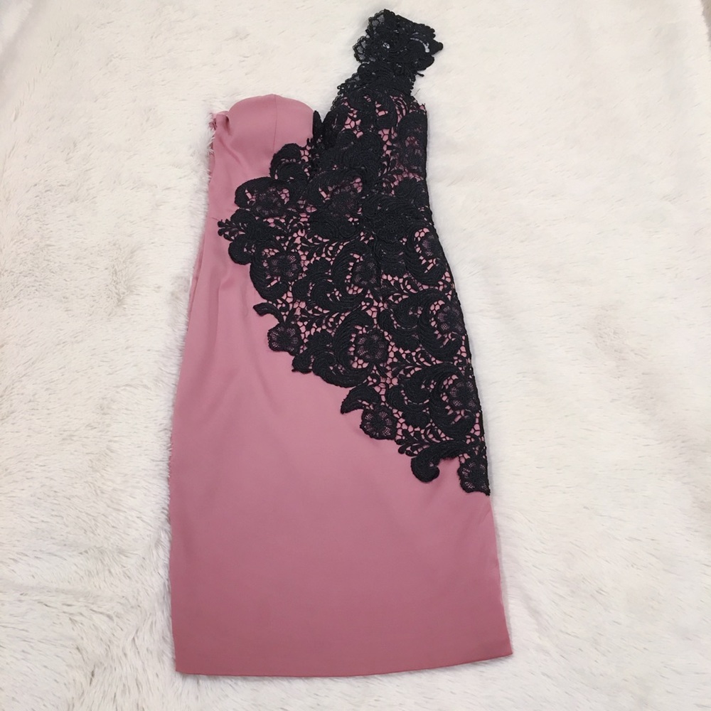 Pink lace shoulder dress