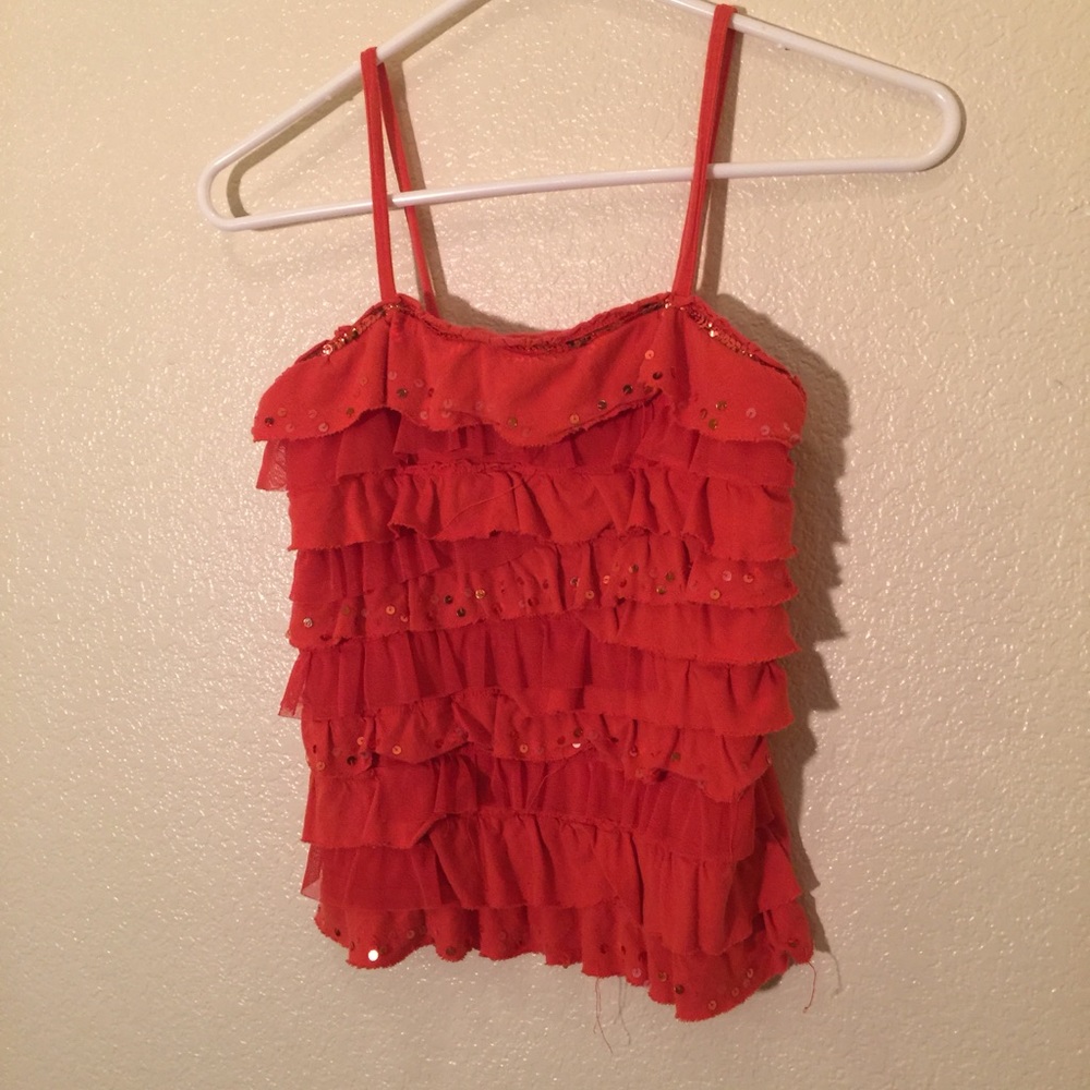 Justice Brand Orange Ruffle Tank Top