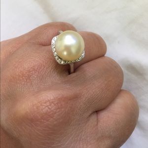 Rhodium ring champagne south sea pearl