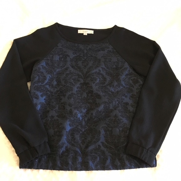 LOFT Long Sleeved Top with Damask Front w Sparkle - Picture 1 of 8
