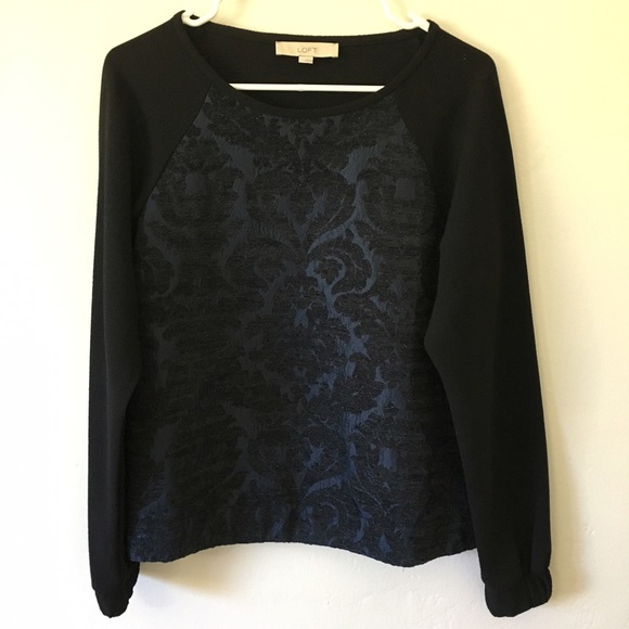 LOFT Long Sleeved Top with Damask Front w Sparkle - Picture 3 of 8