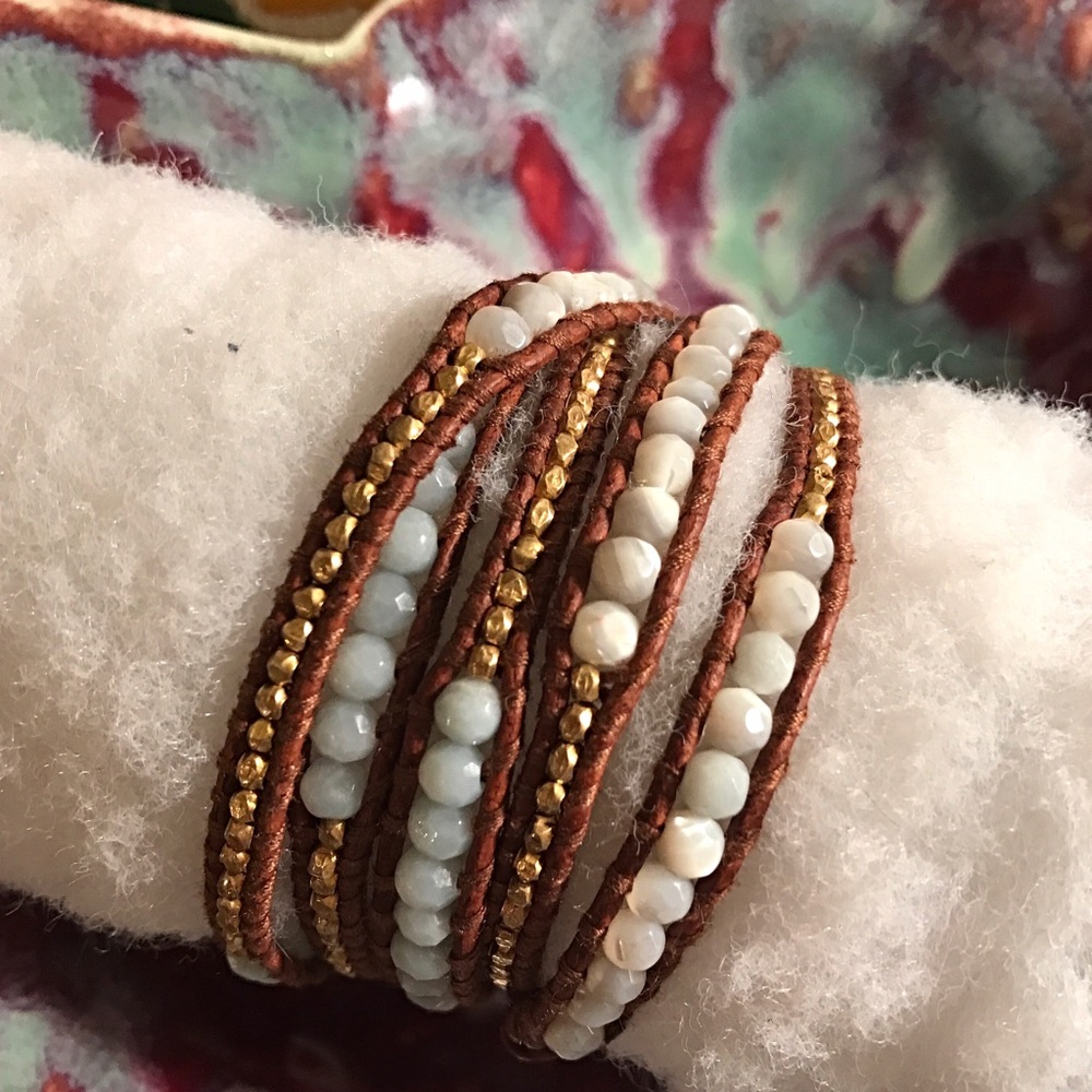 Chan Luu mix bead wrap light turquoise