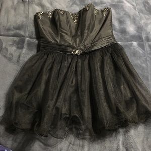 short, black strapless dress