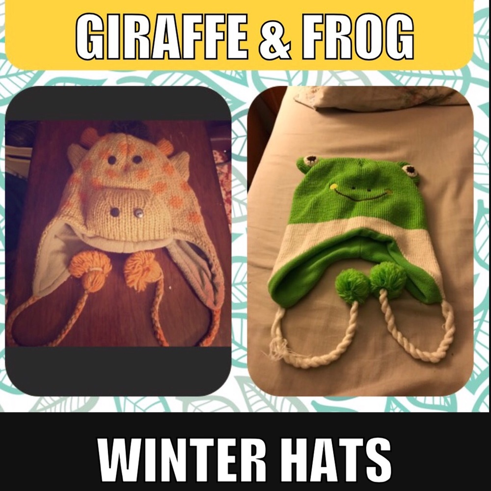 Toddler Giraffe & Frog Hats, OS, EUC