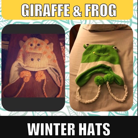 Toddler Giraffe & Frog Hats, OS, EUC - Picture 1 of 4