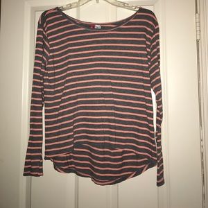 Grey and Coral Striped Tee