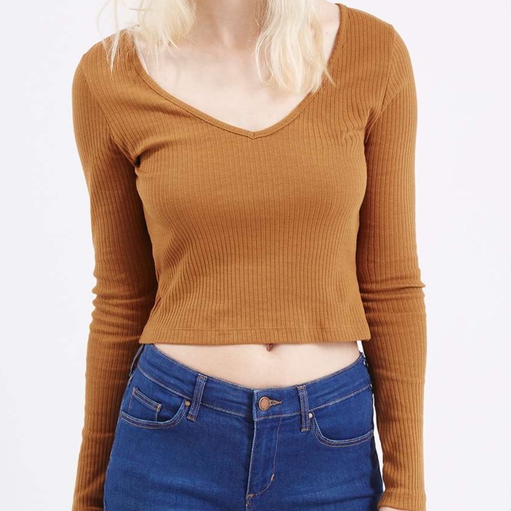 Top shop V-neck Ribbed Long Sleeved Top