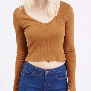 Top shop V-neck Ribbed Long Sleeved Top