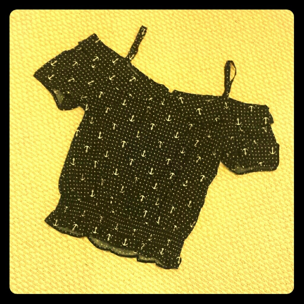 Black Cold Shoulder Anchor & Polka Dots Blouse