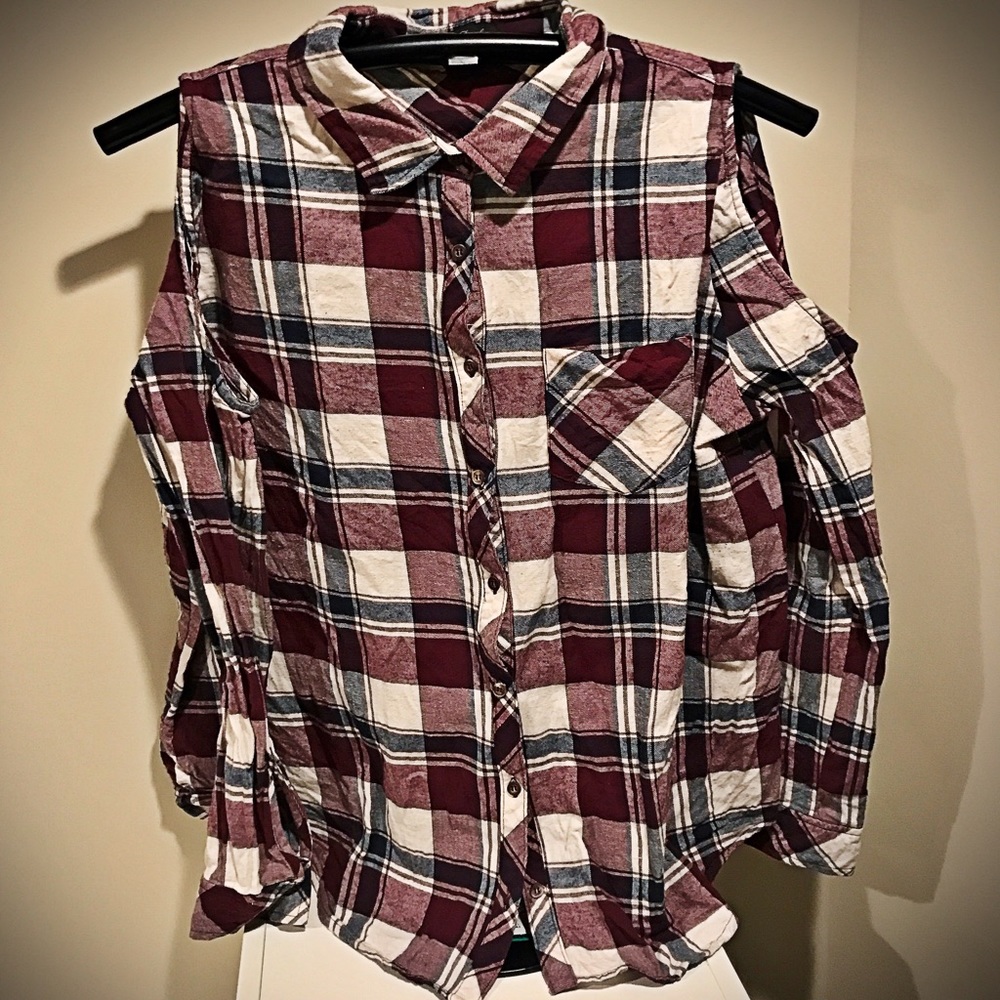 HONEY PUNCH Shoulder-less Oversized Flannel