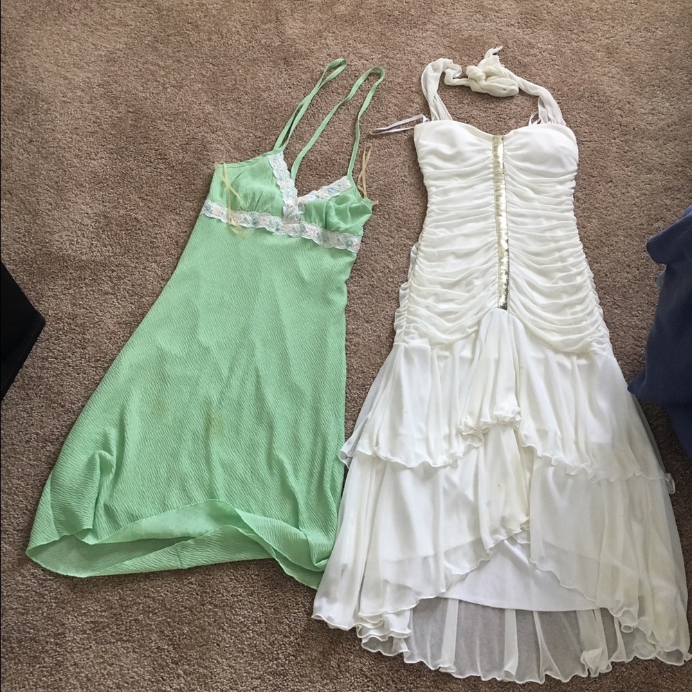 Ivory dress and green dress
