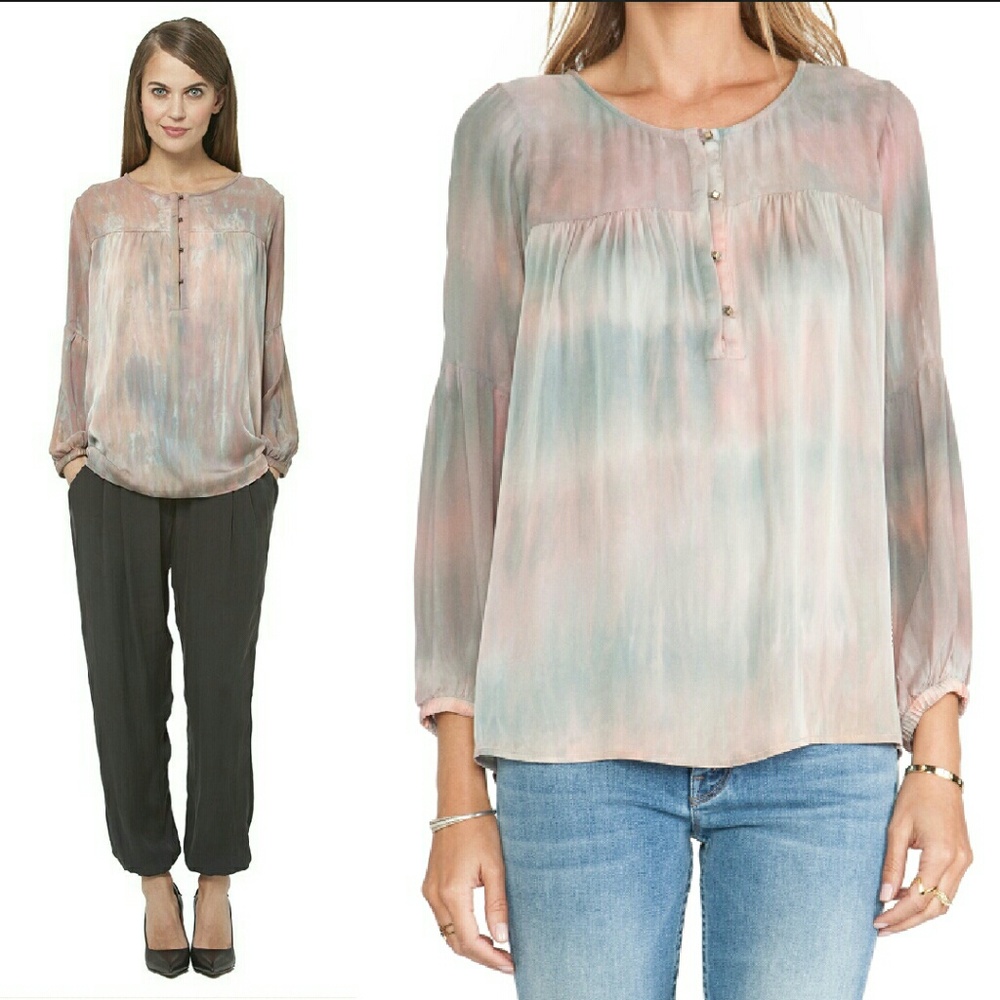 New gypsy 05 Silk peasant blouse fog pique assiette top tie dye buttondown - Picture 2 of 8