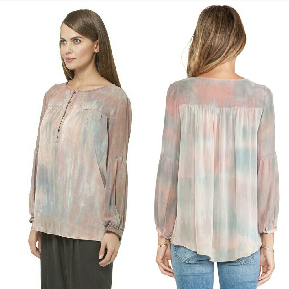 New gypsy 05 Silk peasant blouse fog pique assiette top tie dye buttondown - Picture 3 of 8