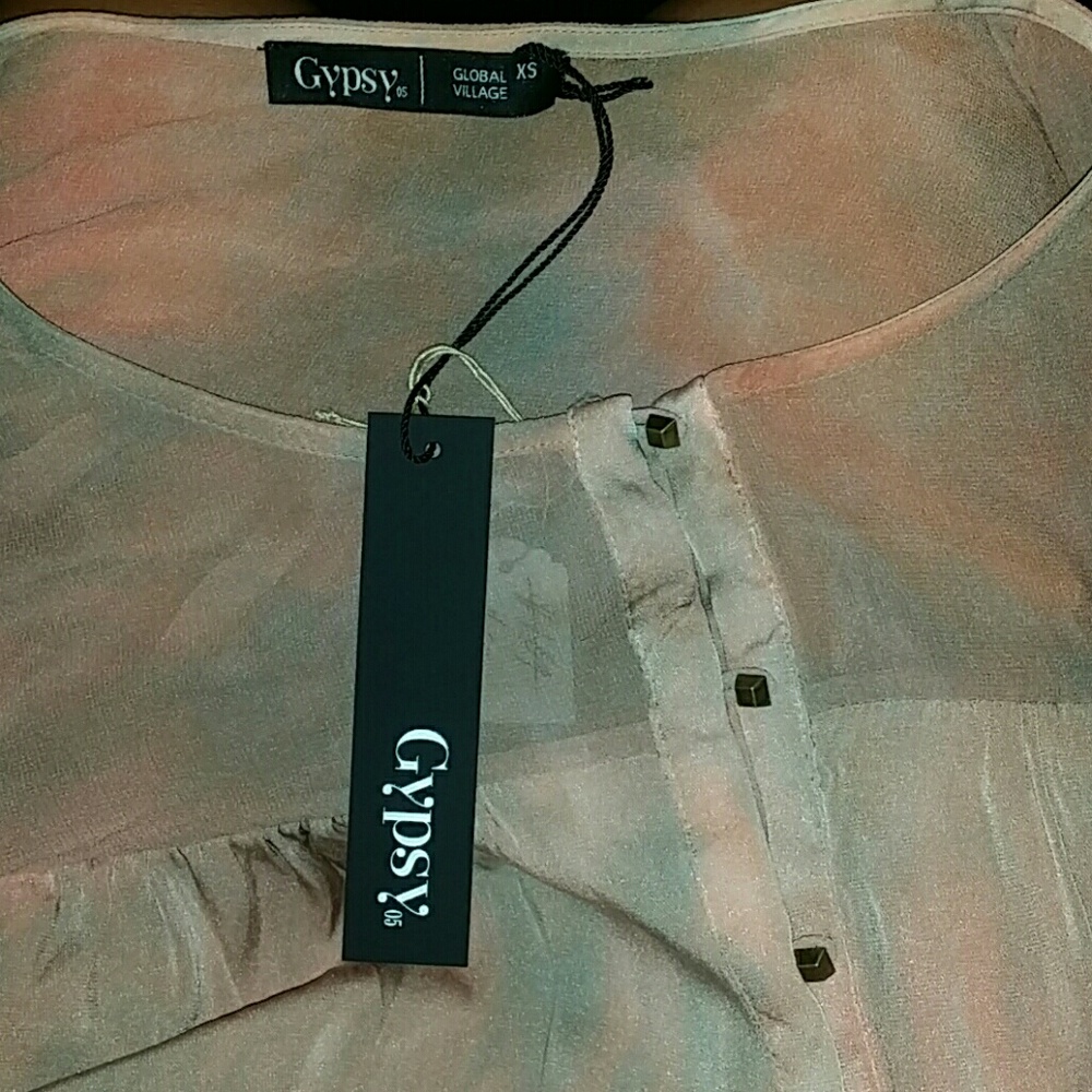 New gypsy 05 Silk peasant blouse fog pique assiette top tie dye buttondown - Picture 4 of 8