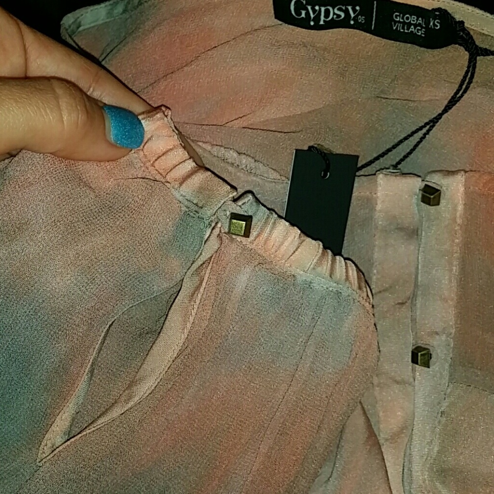 New gypsy 05 Silk peasant blouse fog pique assiette top tie dye buttondown - Picture 6 of 8