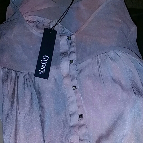 New gypsy 05 Silk peasant blouse fog pique assiette top tie dye buttondown - Picture 7 of 8