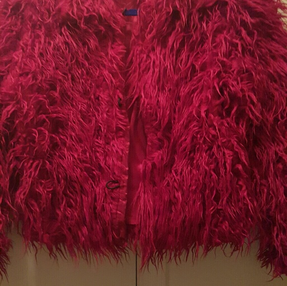 red shaggy jacket