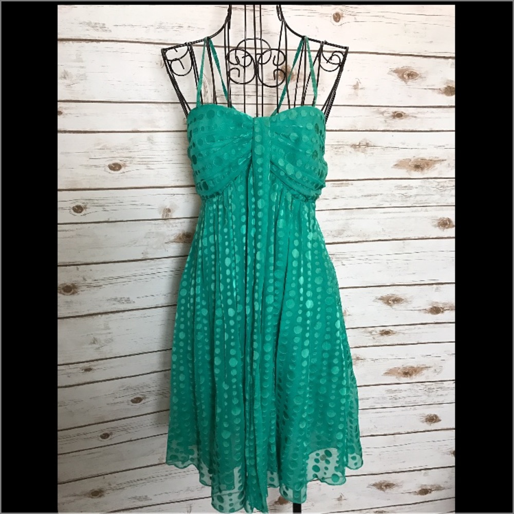 Chiffon polka dotted aqua dress