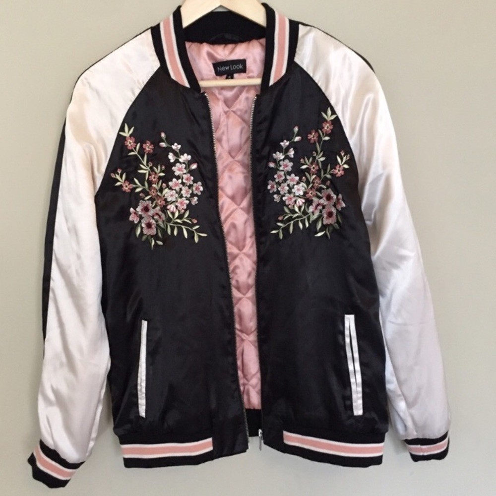 Satin embroidered quilted bomber jacket