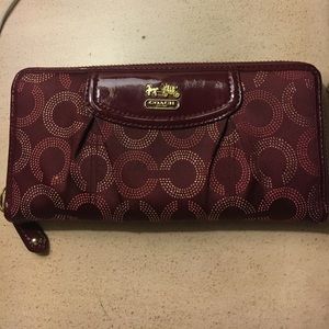 Coach maroon and gold satin wallet