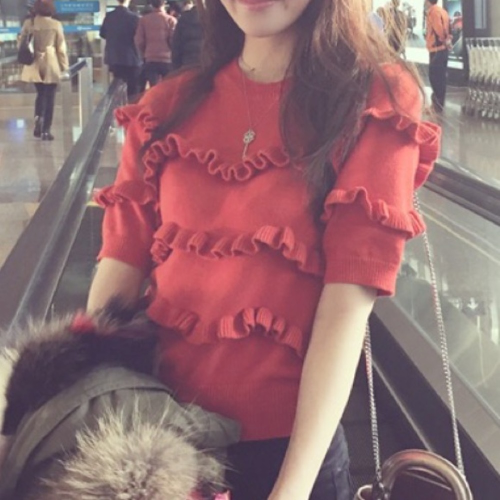 Flaming Orange Flounce Sweater