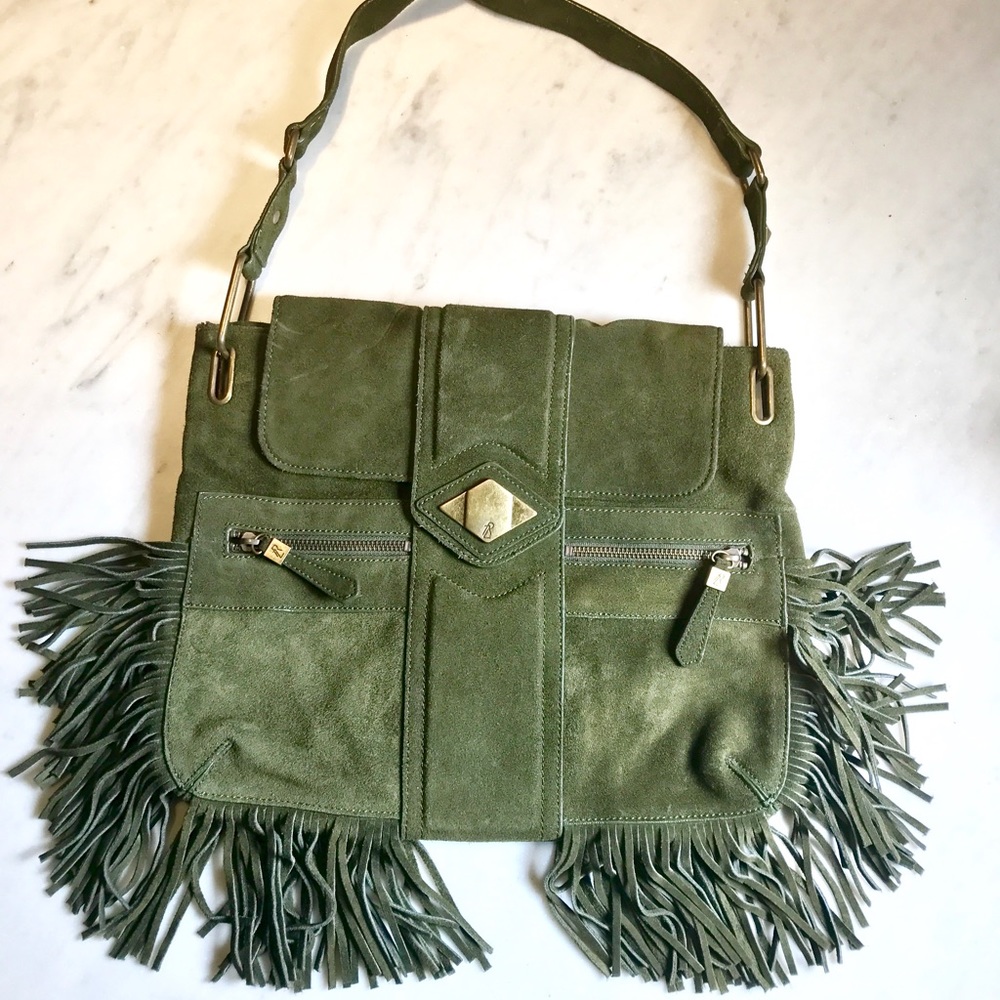 Rachel Zoë Genuine Suede Forest Green Satchel