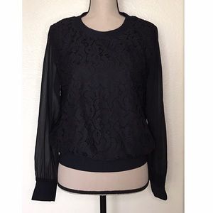 Milly Brocade Lace with Sheer Long Sleeve Sweater