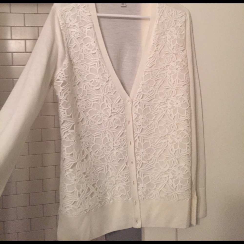 Halogen floral lace cream button down cardigan