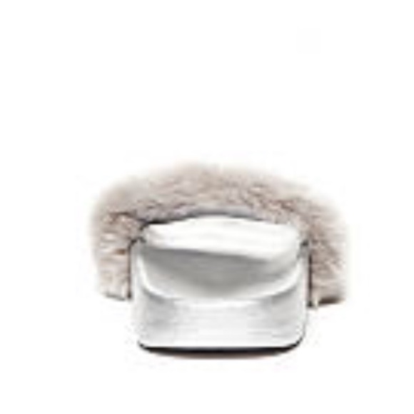 Bebe silver grey Slide Sandal Slipon flip Fur NEW - Picture 2 of 7