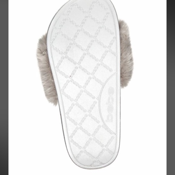 Bebe silver grey Slide Sandal Slipon flip Fur NEW - Picture 5 of 7