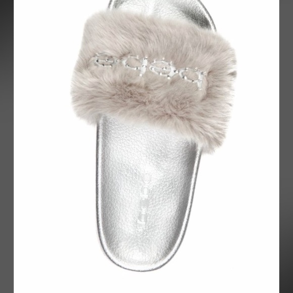 Bebe silver grey Slide Sandal Slipon flip Fur NEW - Picture 6 of 7