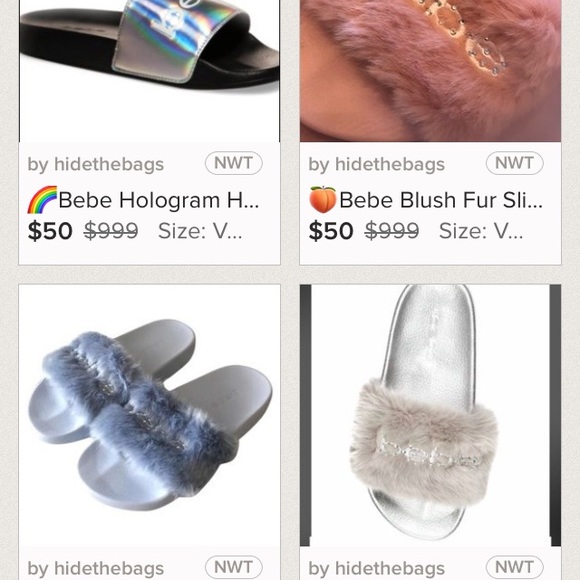 Bebe silver grey Slide Sandal Slipon flip Fur NEW - Picture 3 of 7