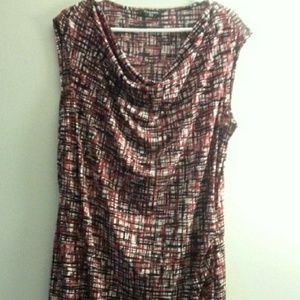 Red, white, black shell dress with cowl neck