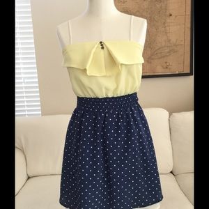 Yellow & Navy Blue Polka Dot Summer Dress