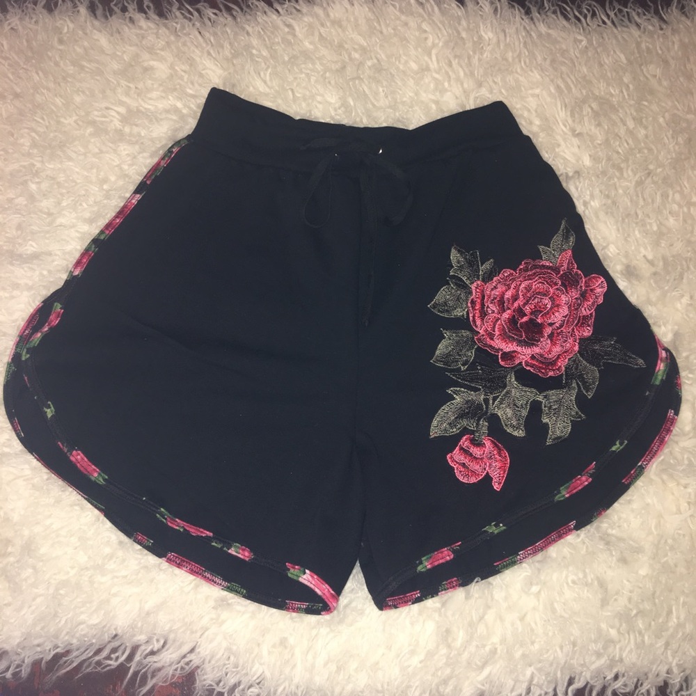 Rose Embroidered Shorts