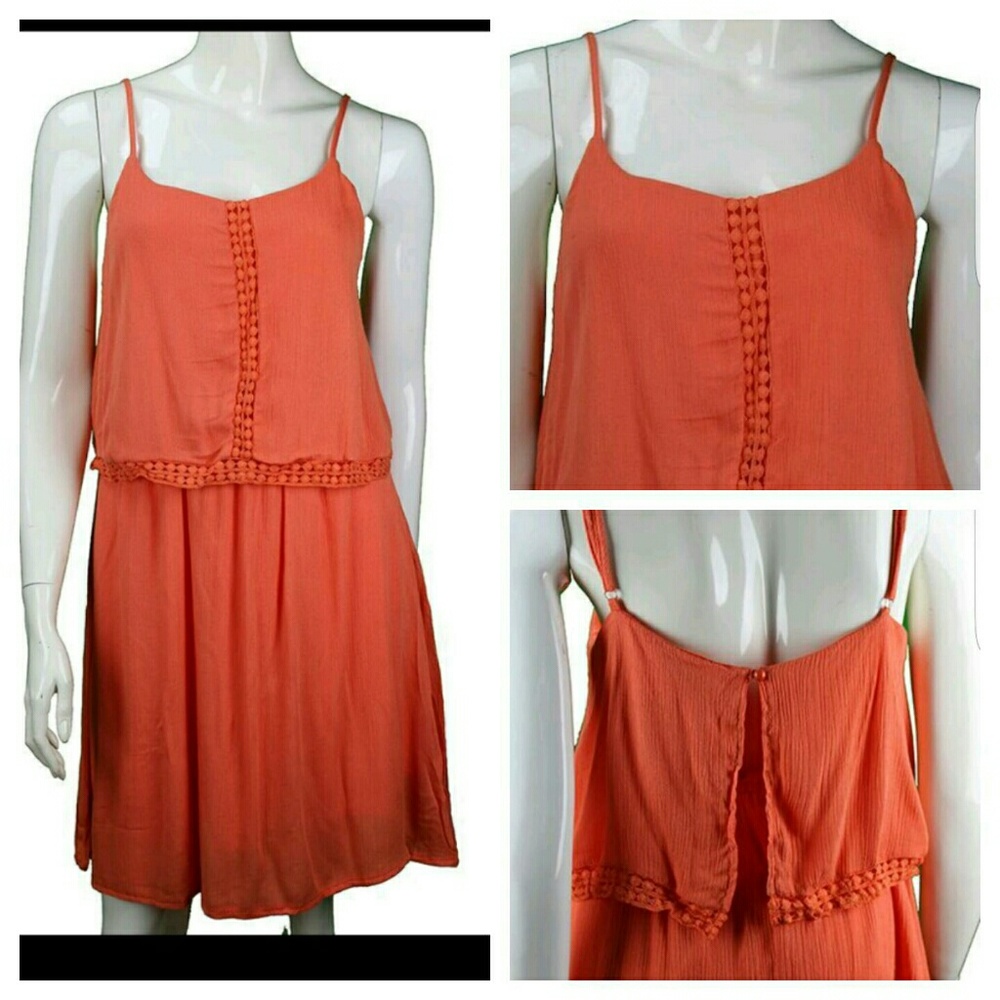 New Coral knit spaghetti strap dress crotched