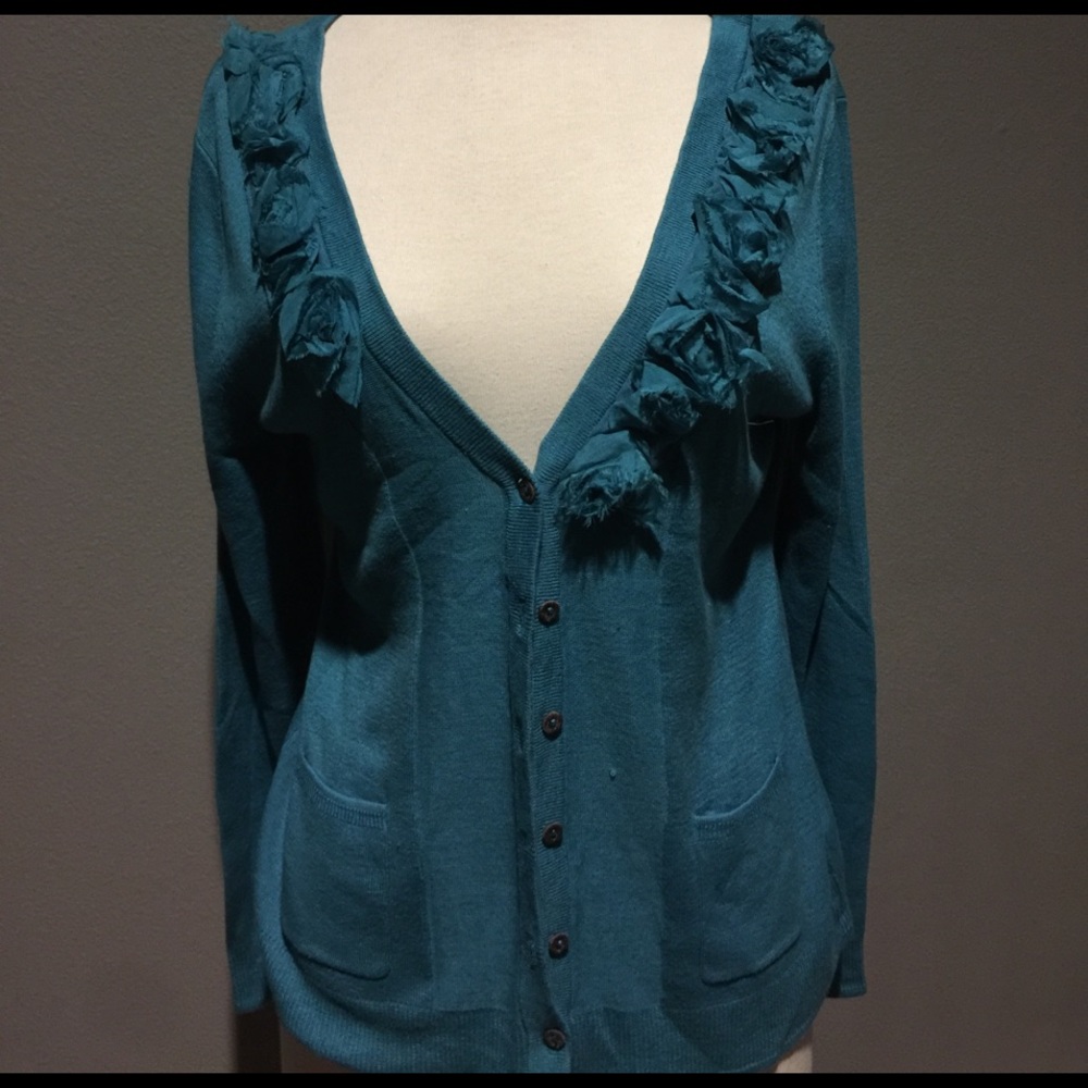 Turquoise cardigan w/fringe