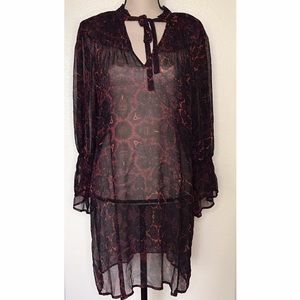 Joie Sheer Paisley Printed Flare Sleeve Dress