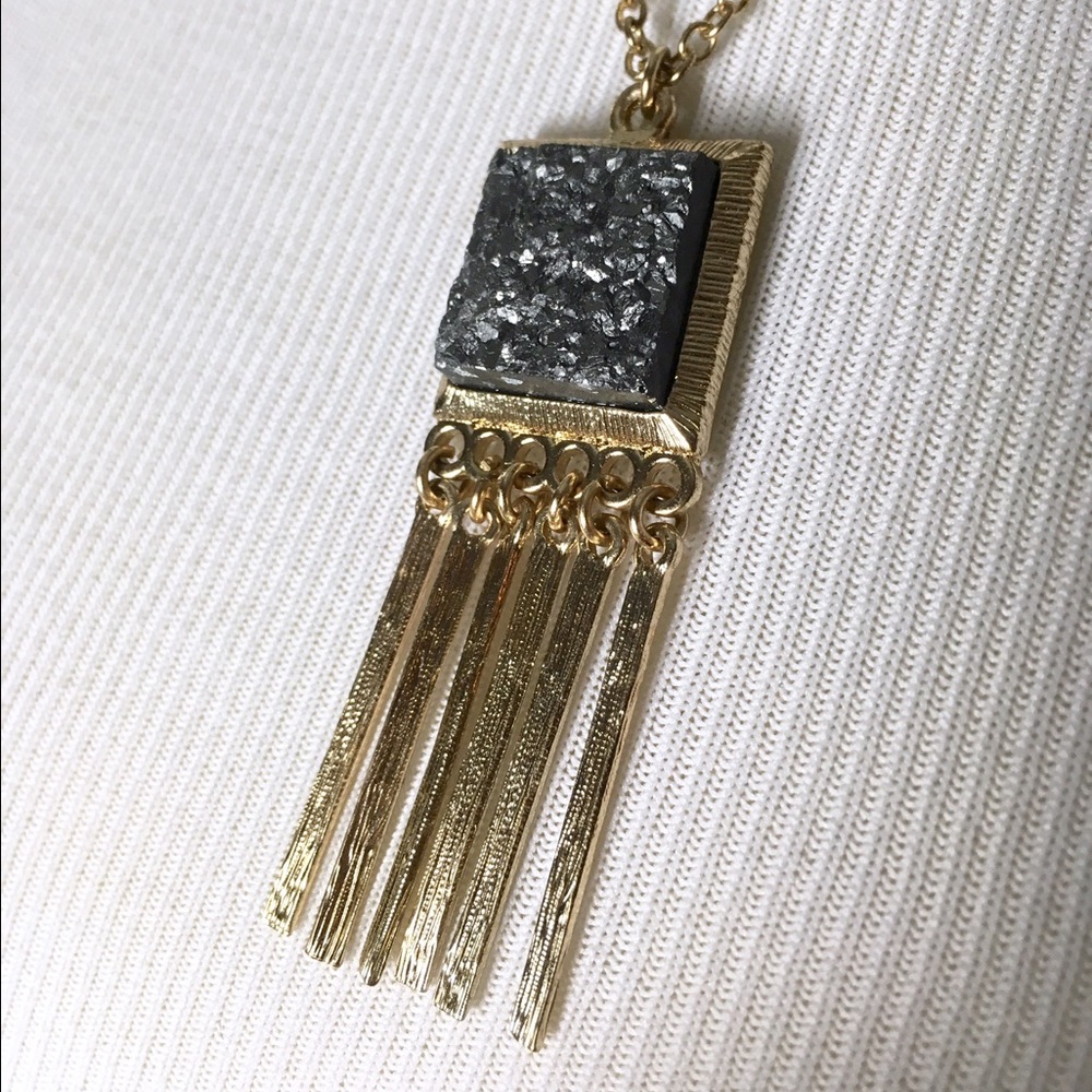 Dark gray druzy and gold necklace