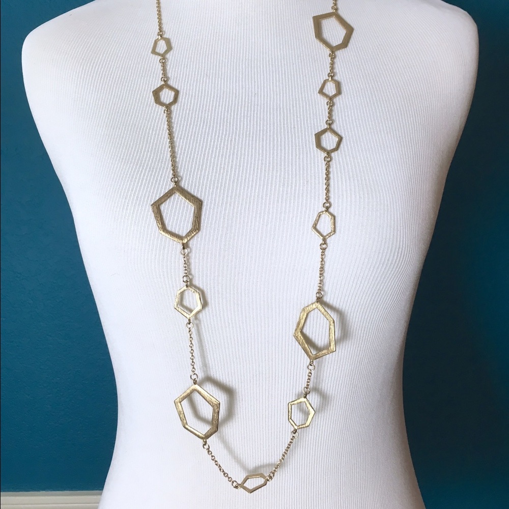 Geometric long layering necklace
