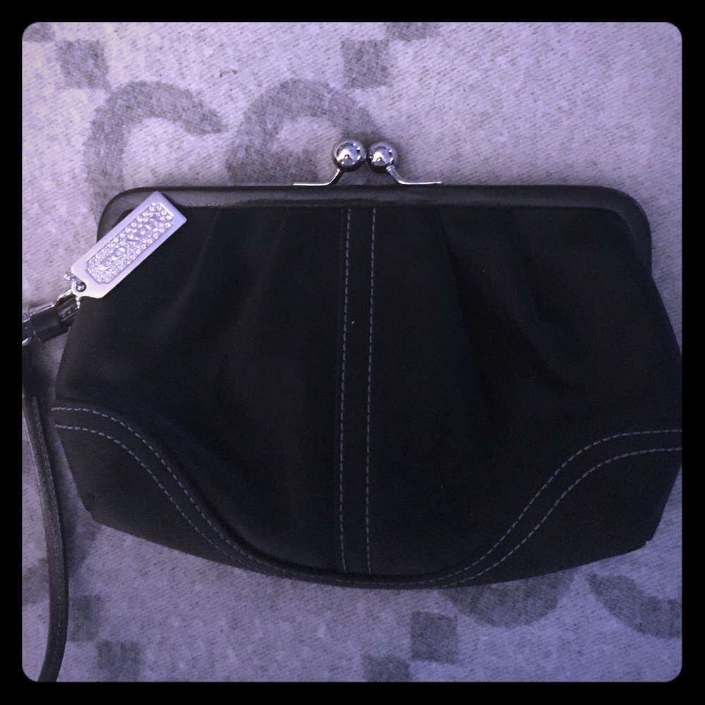 Coach Black Satin kiss-lock clutch