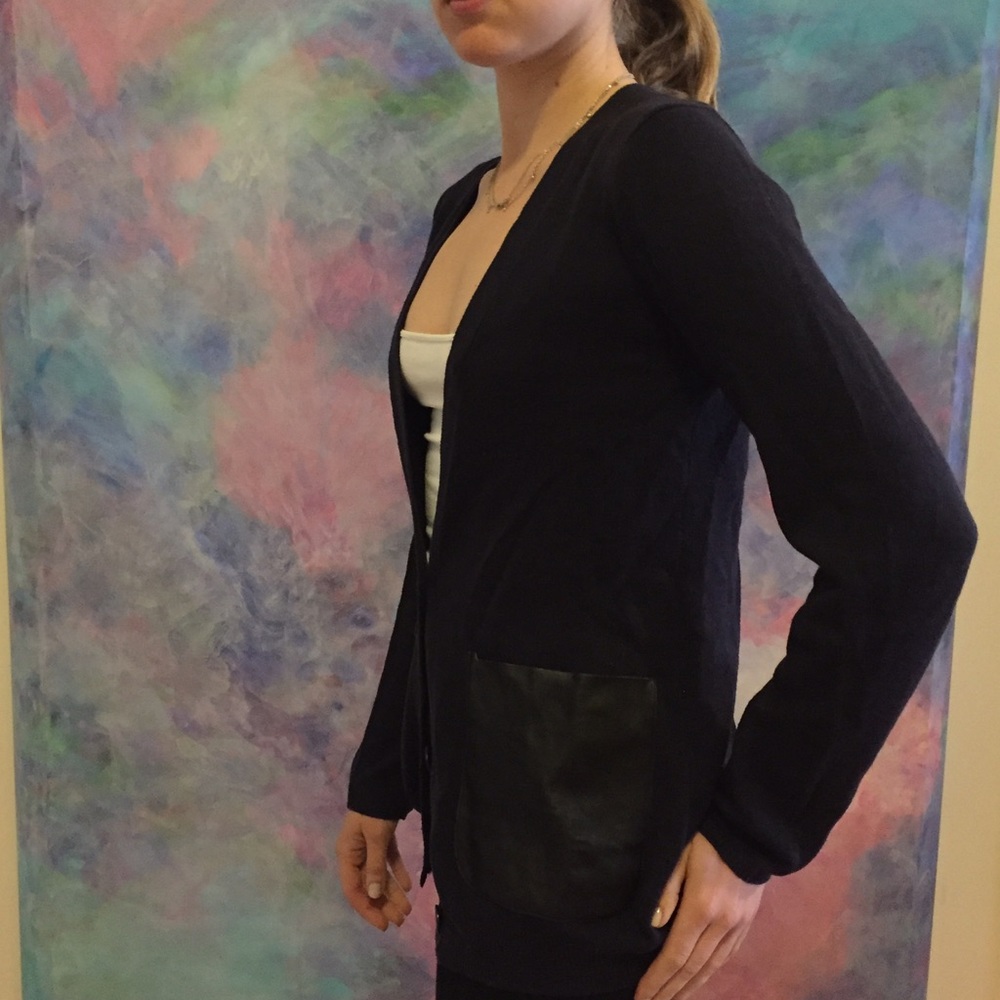 Maje navy cardigan with leather pockets
