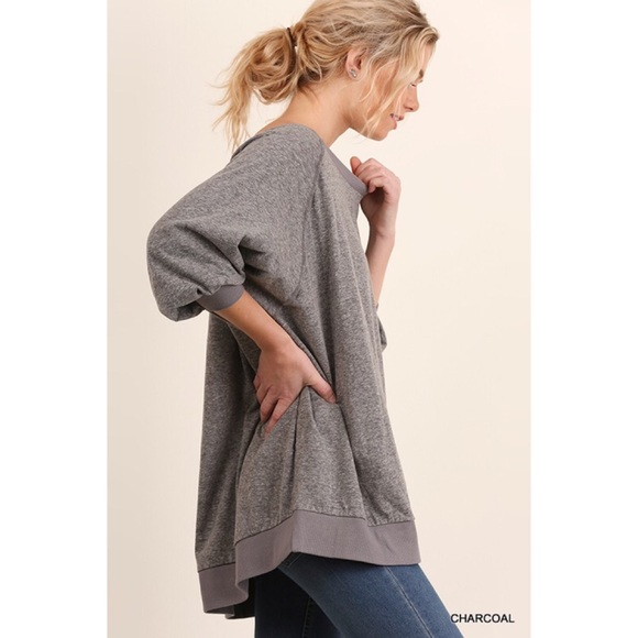LAST ONE!! Oversized Boat Neck Top-CHARCOAL - Picture 2 of 3