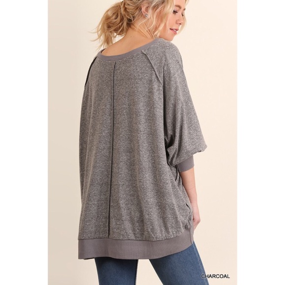 LAST ONE!! Oversized Boat Neck Top-CHARCOAL - Picture 3 of 3