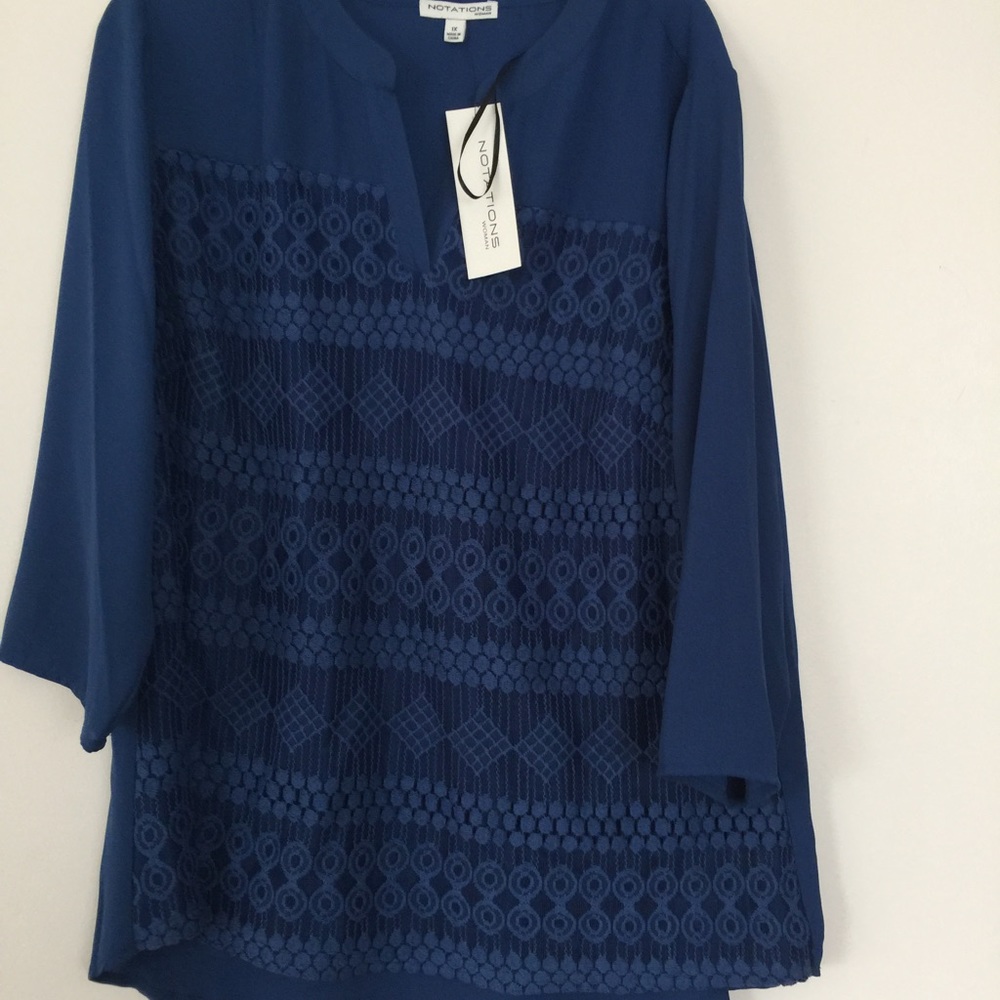 NOTATIONS BLOUSE  W/Lace Size 1X Color BLAMAT - Picture 3 of 4