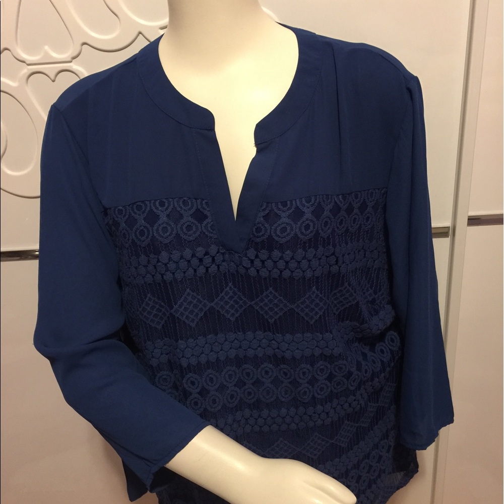 NOTATIONS BLOUSE  W/Lace Size 1X Color BLAMAT - Picture 2 of 4
